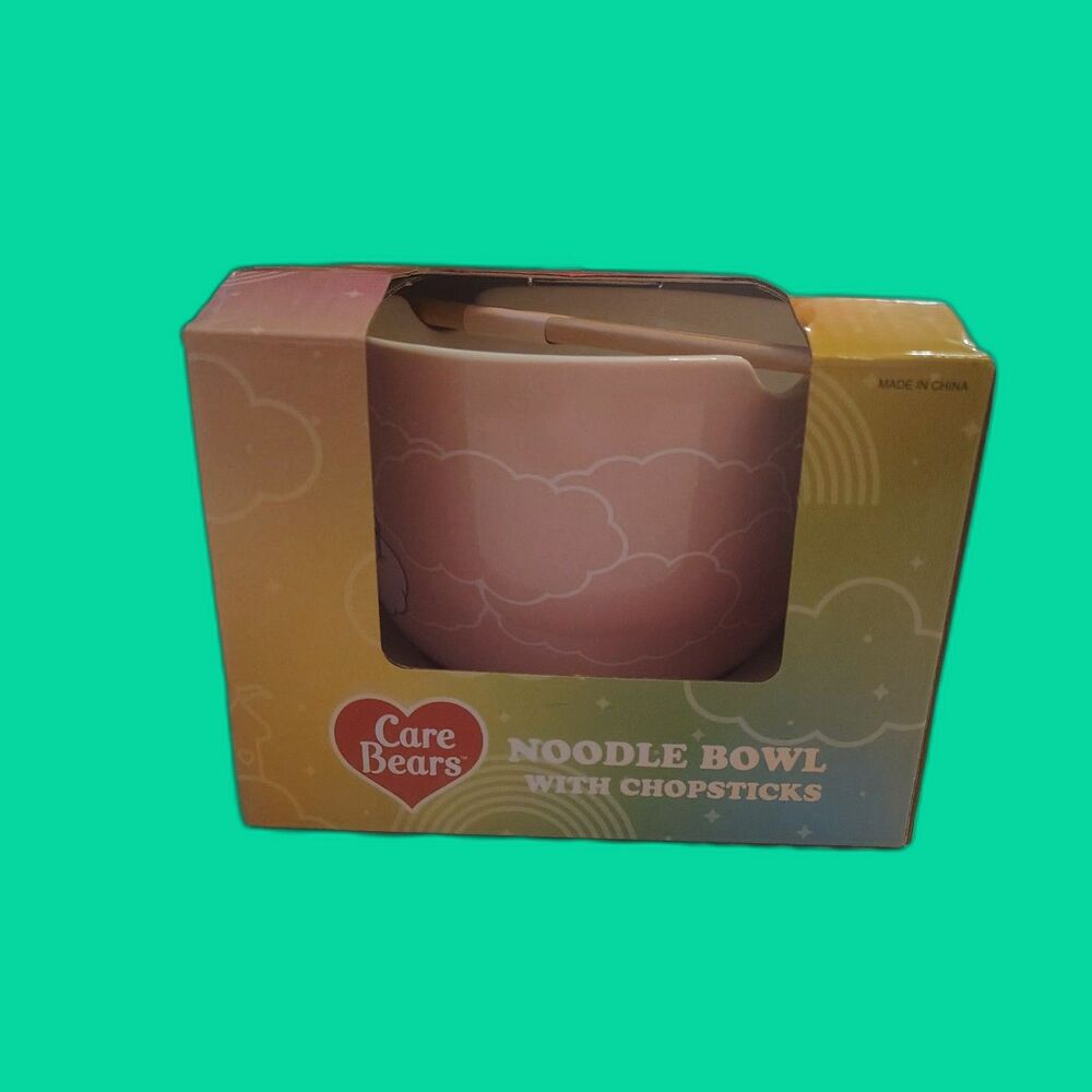 NIB Care Bear Ramen Bowl Rainy Day Bear Chopsticks Set Ceramic Noodle Rice 20oz